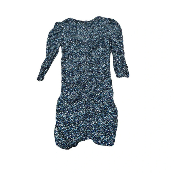 Zara Blue & White Floral Ruched Bodycon Dress Mini Length Long Sleeve Medium - Picture 8 of 12